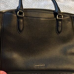 Nine West Black Pebbled Leather Satchel with Gold Accents